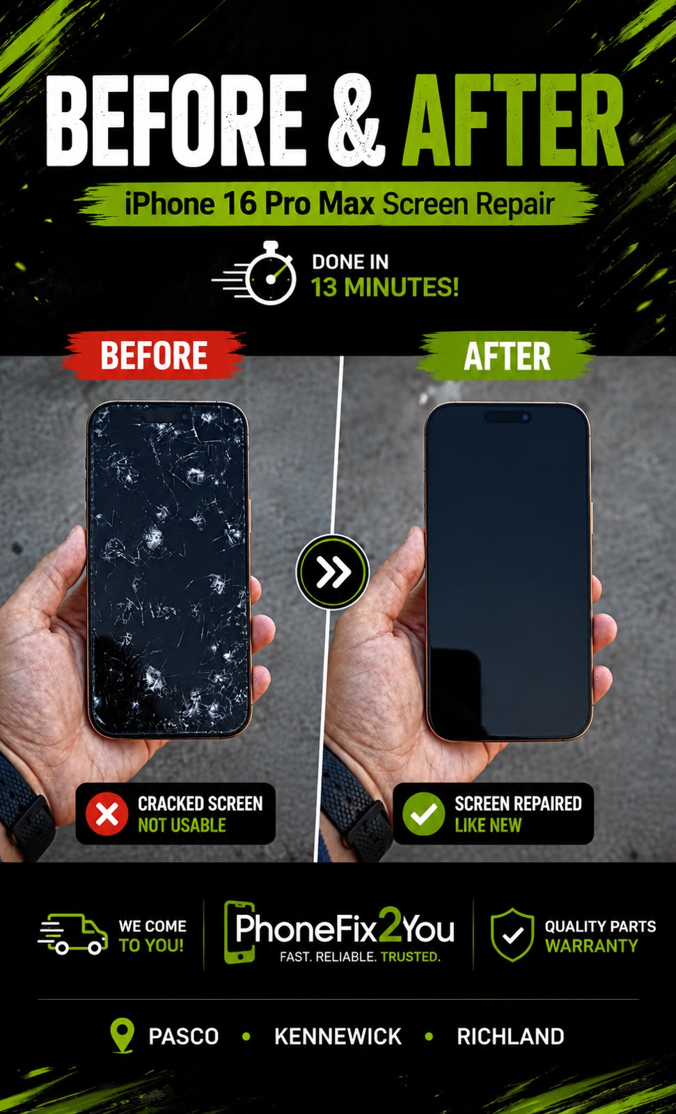 Before and after iPhone screen repair