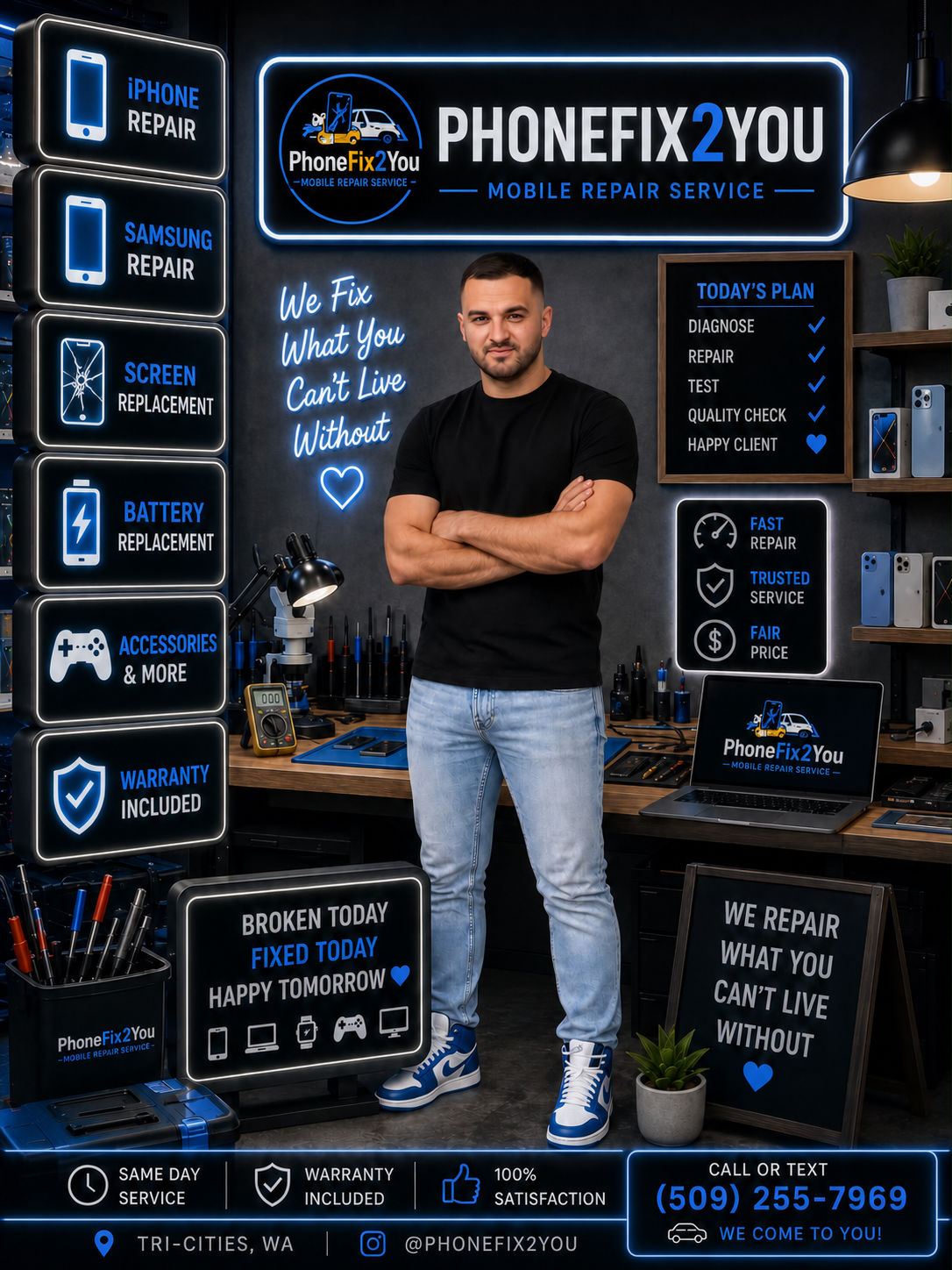 PhoneFix2You mobile repair specialist in his workshop